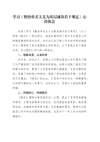学习《整治形式主义为基层减负若干规定》心得体会