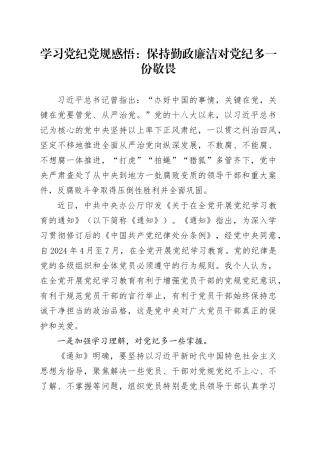 学习党纪党规心得体会发言：保持勤政廉洁   对党纪多一份敬畏