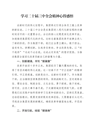 学习二十届三中全会精神心得感悟（1）