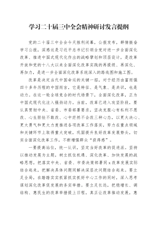 学习二十届三中全会精神研讨发言提纲