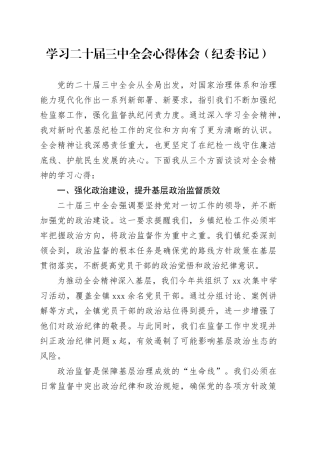学习二十届三中全会心得体会（纪委书记）