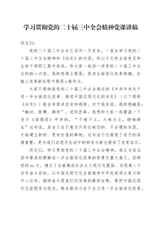学习贯彻党的二十届三中全会精神党课讲稿