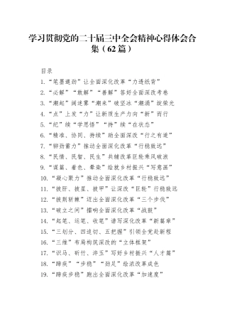 学习贯彻党的二十届三中全会精神心得体会交流讲话研讨发言合集（62篇）20241009