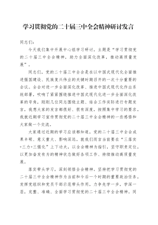 学习贯彻党的二十届三中全会精神研讨发言