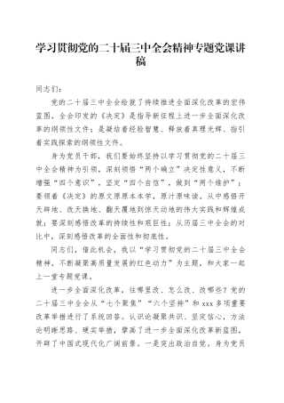 学习贯彻党的二十届三中全会精神专题党课讲稿