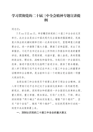 学习贯彻党的二十届三中全会精神专题宣讲提纲