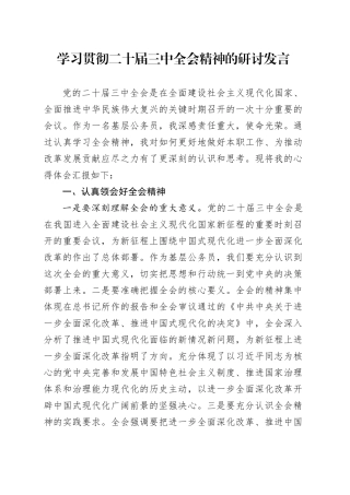 学习贯彻二十届三中全会精神的研讨发言20240726