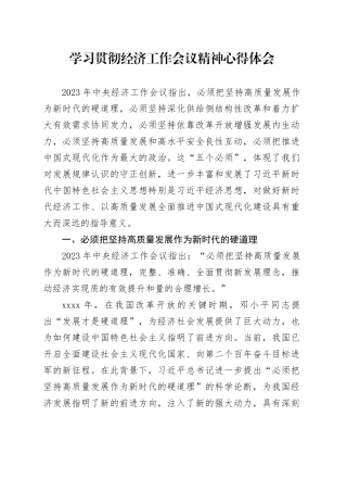 学习贯彻经济工作会议精神心得体会