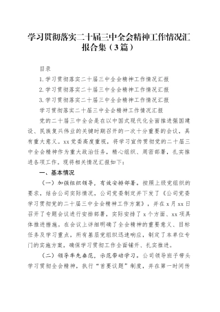 学习贯彻落实二十届三中全会精神工作情况汇报合集（3篇）