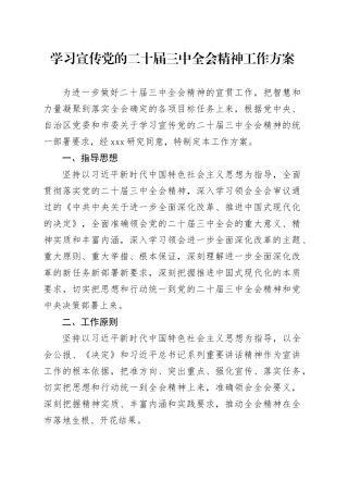 学习宣传党的二十届三中全会精神工作方案