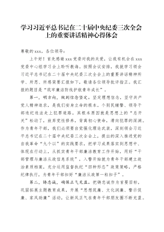 学习总书记在二十届中央纪委三次全会上的重要讲话精神心得体会