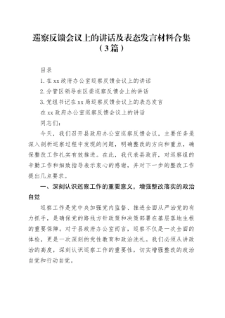 巡察反馈会议上的讲话及表态发言材料合集（3篇）