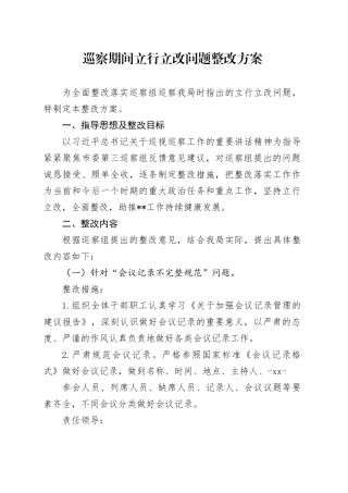 巡察期间立行立改问题整改方案