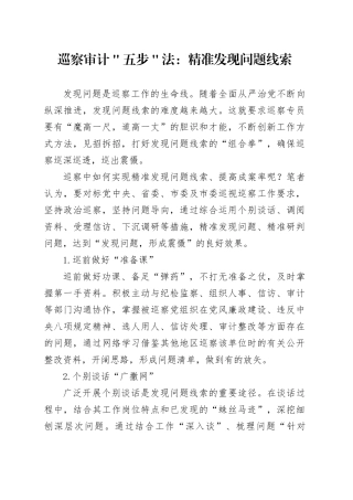 巡察审计＂五步＂法：精准发现问题线索