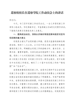 巡察组组长在巡察学院工作动员会上的讲话