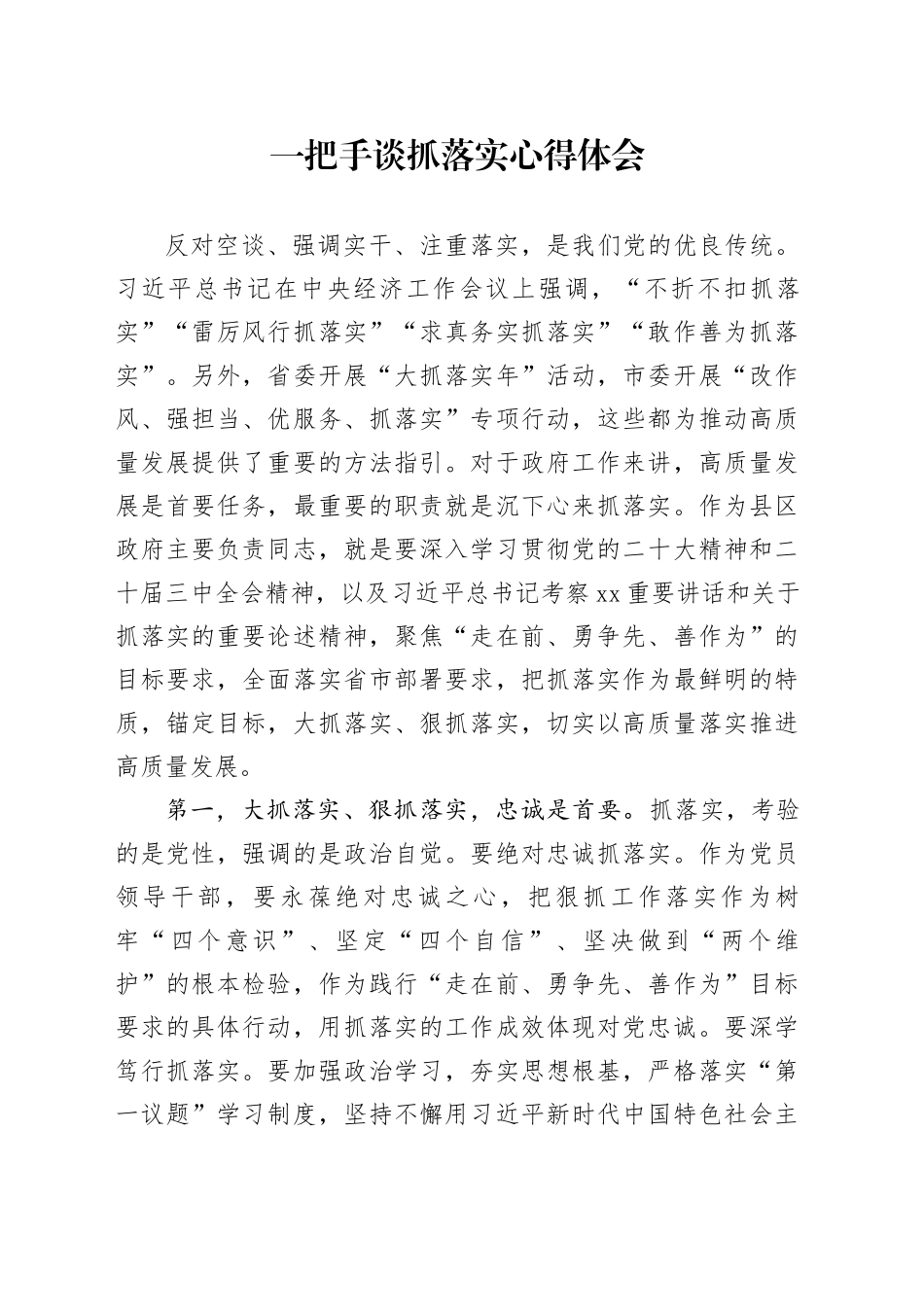 一把手谈抓落实心得体会发言3000字_第1页