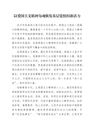 以爱国主义精神为魂 焕发基层党组织新活力