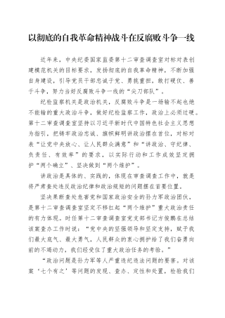 以彻底的自我革命精神 战斗在反腐败斗争一线