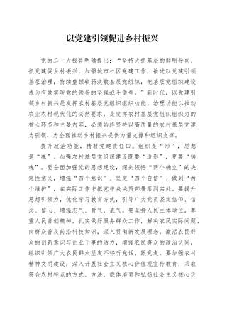 以党建引领促进乡村振兴