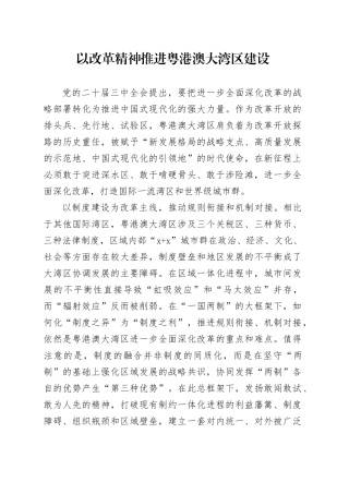 以改革精神推进粤港澳大湾区建设