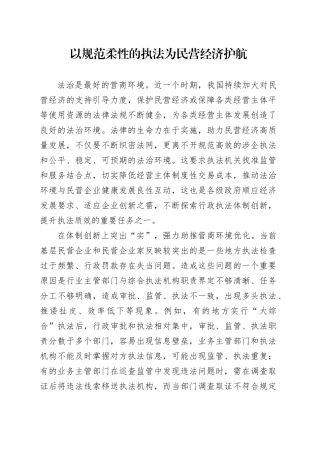 以规范柔性的执法为民营经济护航