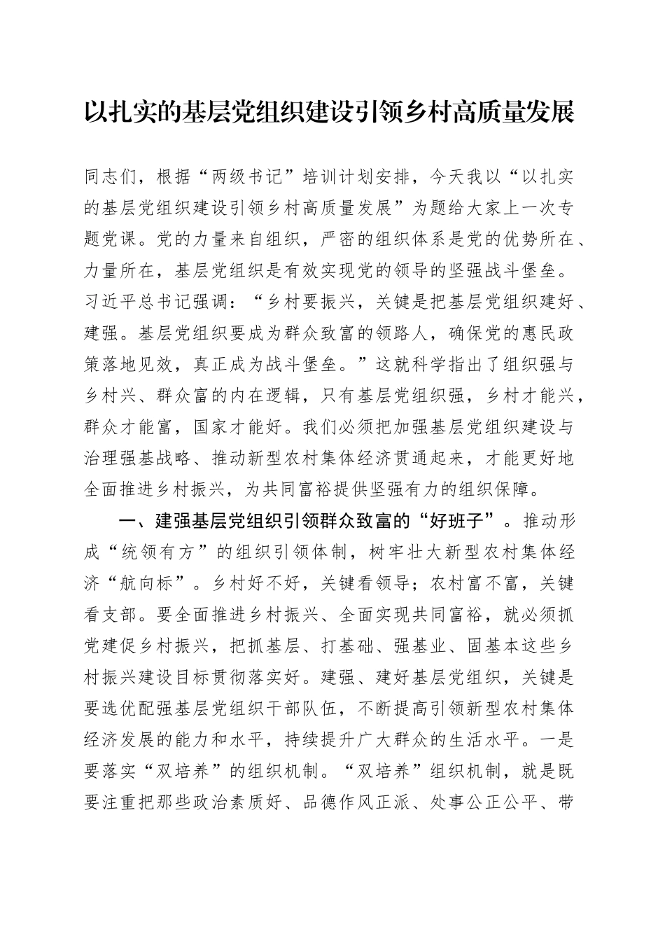 以扎实的基层党组织建设引领乡村高质量发展_第1页
