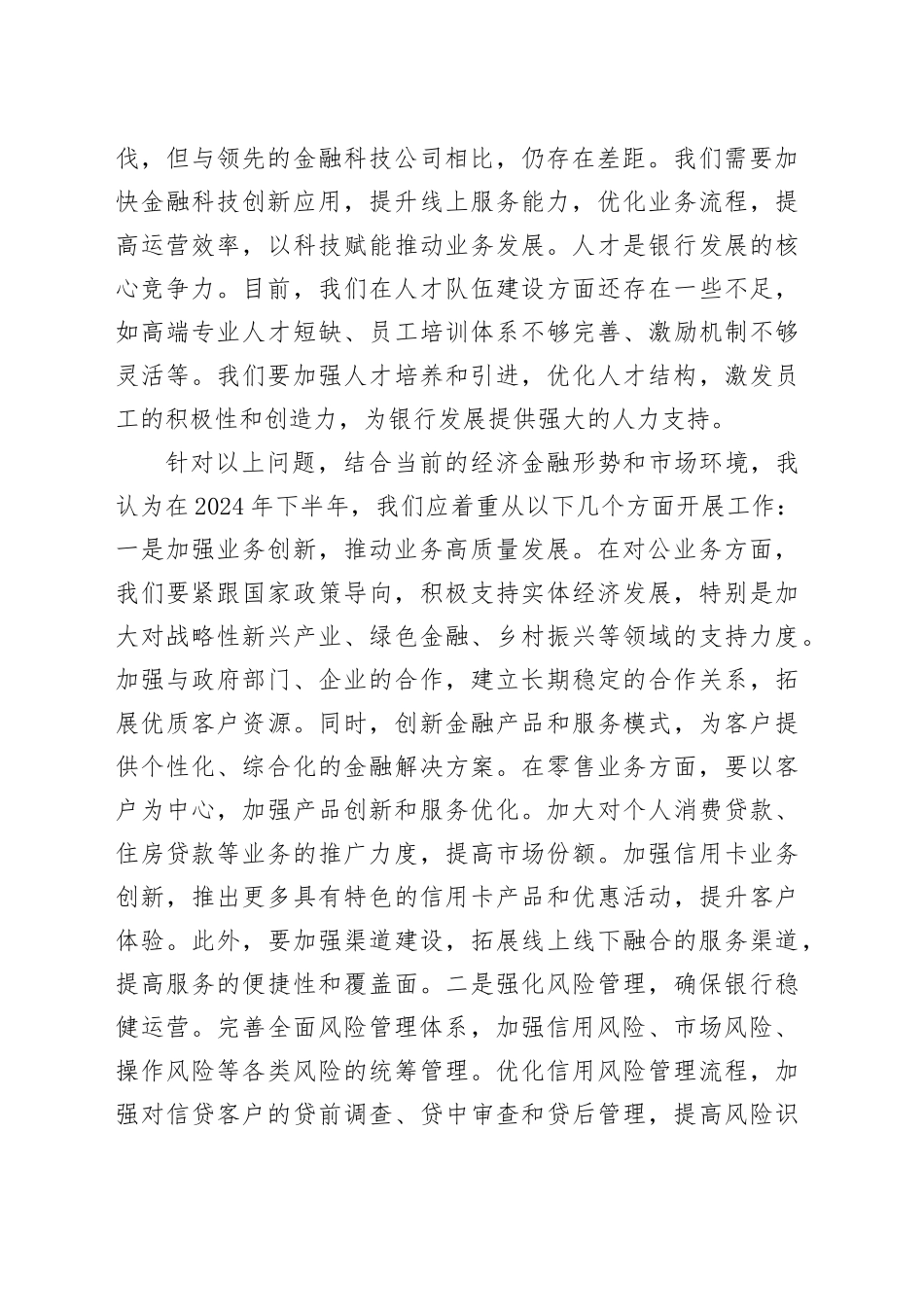 银行副行长在2024年下半年全行工作务虚会上的发言_第2页
