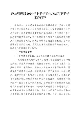 应急管理局2024年上半年工作总结和下半年工作打算