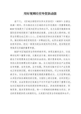 用好规则培育外贸新动能