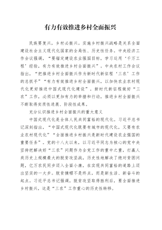 有力有效推进乡村全面振兴