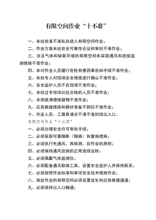 有限空间作业“十不准”“十必须”