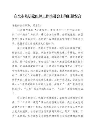 在全市基层党组织工作推进会上的汇报发言