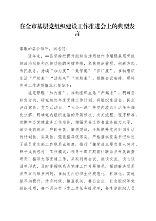 在全市基层党组织建设工作推进会上的典型发言
