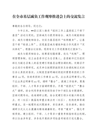 在全市基层减负工作观摩推进会上的交流发言
