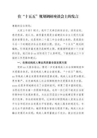 在“十五五”规划调研座谈会上的发言