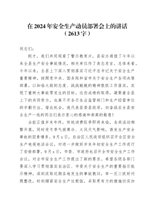 在2024年安全生产动员部署会上的讲话（2613字）