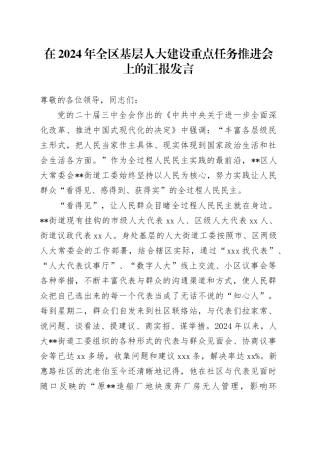 在2024年全区基层人大建设重点任务推进会上的汇报发言