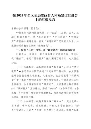 在2024年全区基层思政育人体系建设推进会上的汇报发言