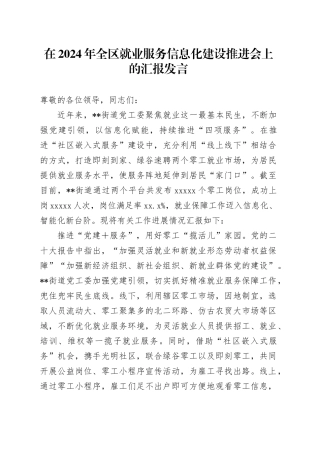 在2024年全区就业服务信息化建设推进会上的汇报发言