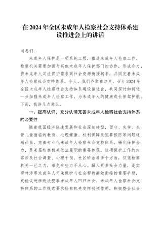 在2024年全区未成年人检察社会支持体系建设推进会上的讲话