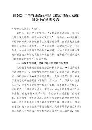 在2024年全省法治政府建设提质增效行动推进会上的典型发言