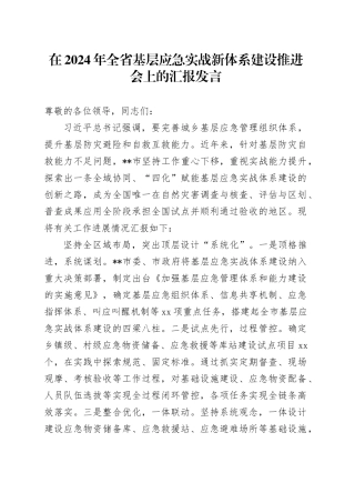 在2024年全省基层应急实战新体系建设推进会上的汇报发言