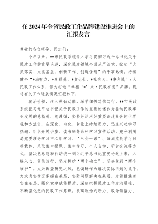 在2024年全省民政工作品牌建设推进会上的汇报发言