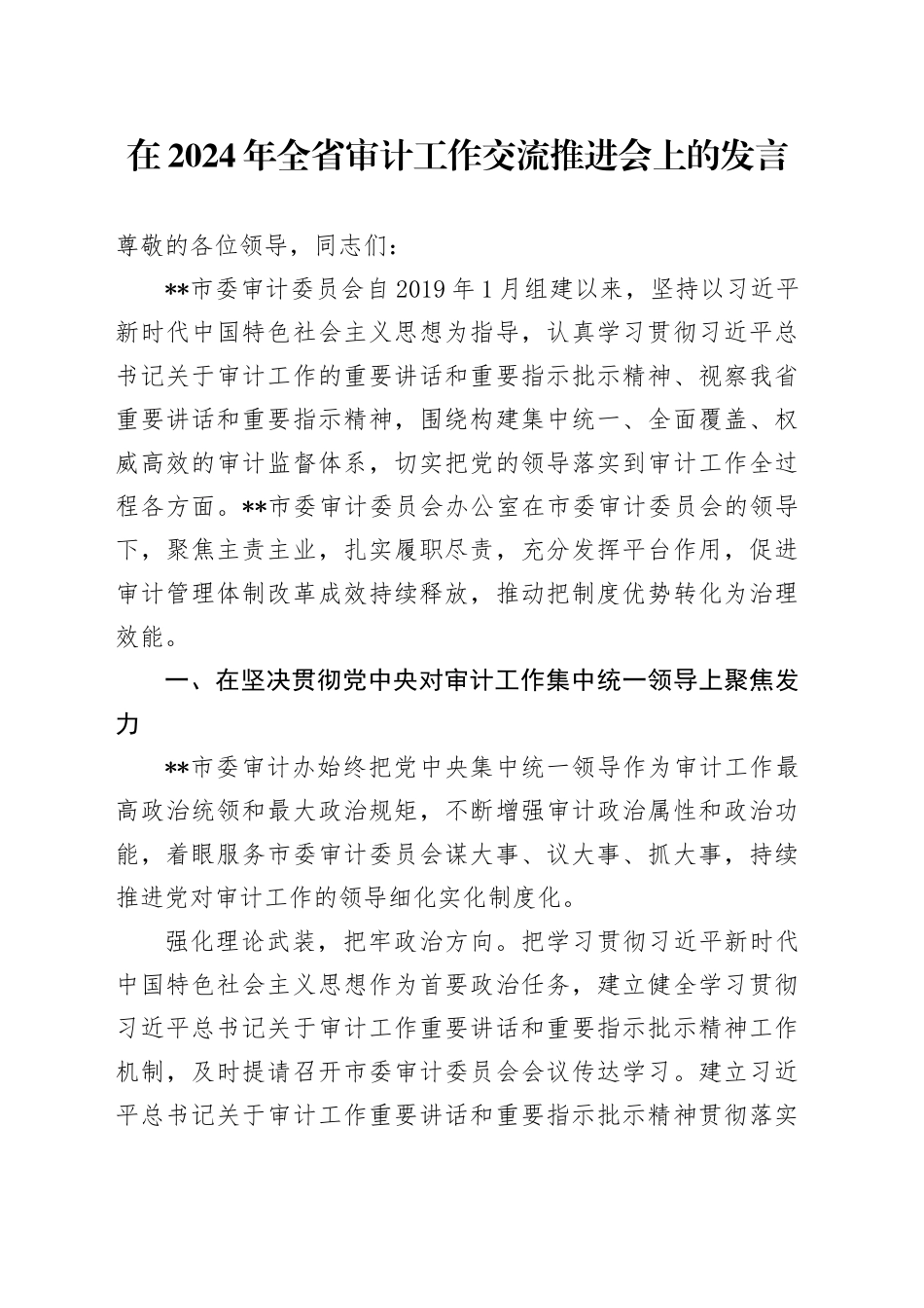 在2024年全省审计工作交流推进会上的发言_第1页