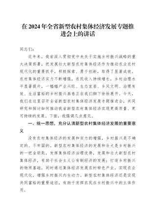 在2024年全省新型农村集体经济发展专题推进会上的讲话