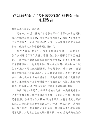 在2024年全市“乡村著名行动”推进会上的汇报发言