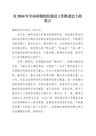 在2024年全市村级组织建设工作推进会上的发言