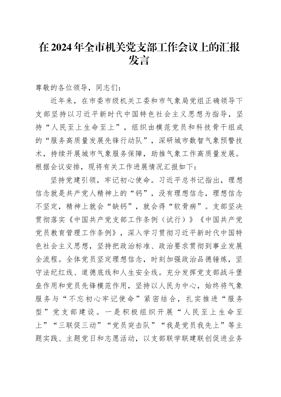在2024年全市机关党支部工作会议上的汇报发言_第1页