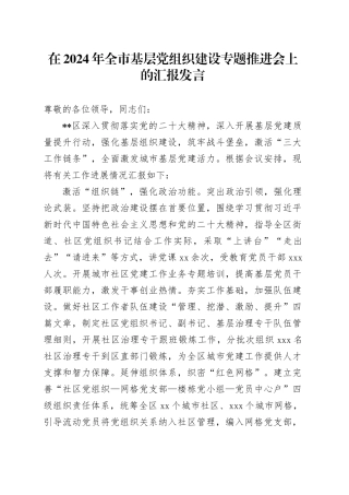 在2024年全市基层党组织建设专题推进会上的汇报发言