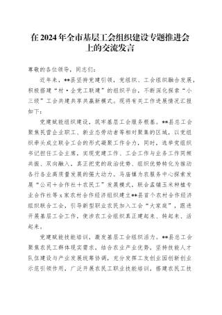 在2024年全市基层工会组织建设专题推进会上的交流发言